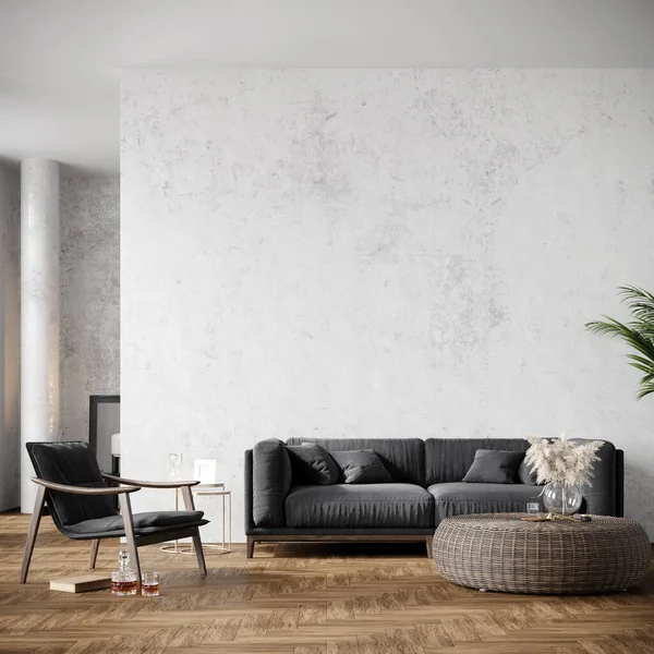 Élégant intérieur moderne de la chambre avec des murs clairs et des meubles confortables. Rendeur 3D — Photo