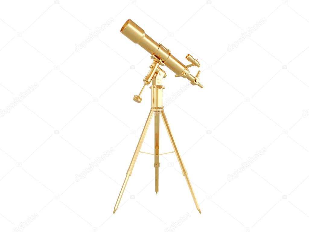 Gold brass telescope isolated on White background. 3d render