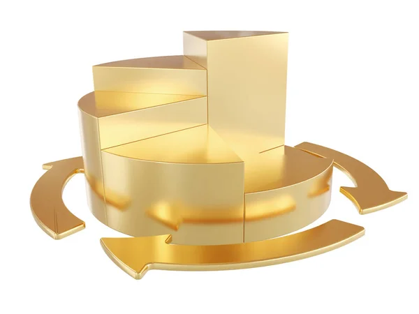 Beyaz arkaplanda izole edilmiş altın pasta grafiği - Stok İmaj