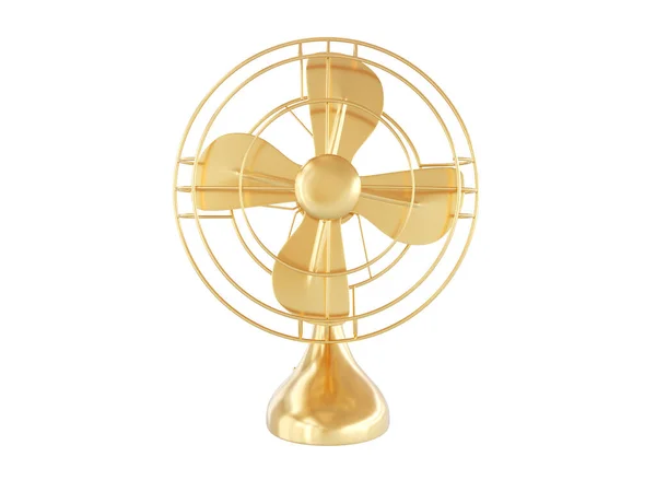 Golden 3d fan isolated on white background - 3d render — Stock Photo, Image
