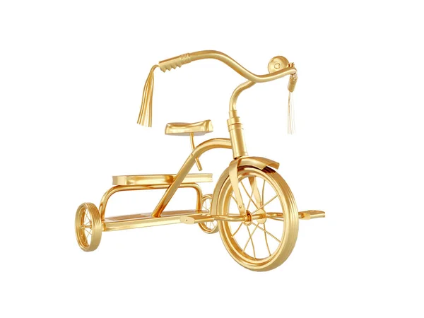 Golden Bike izolované na bílém pozadí. 3D vykreslování — Stock fotografie