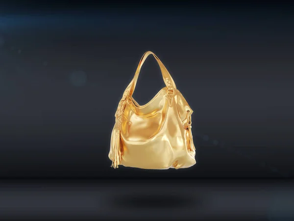 Золота сумка ізольована на темному тлі. 3d візуалізація — стокове фото