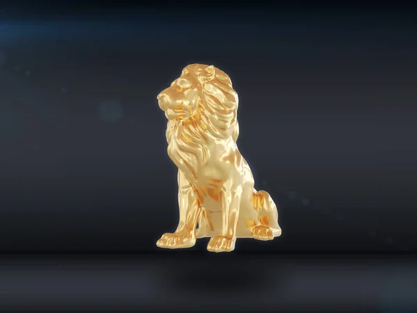 Zlatý lev je izolován na tmavém pozadí. 3D vykreslení — Stock fotografie