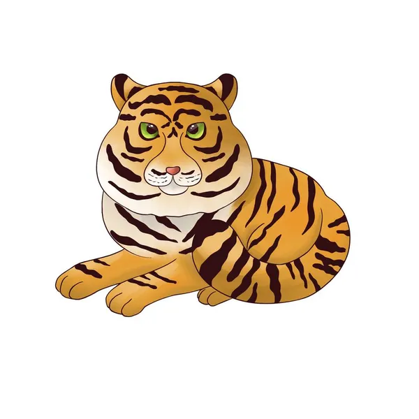Fumetto Strisce Tigre Sdraiato Isolato Sfondo Bianco — Foto Stock