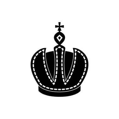 Değerli taşları olan taç ikonu beyaz arka planda siyahlar içinde gücün sembolüdür. Vektör resmi.