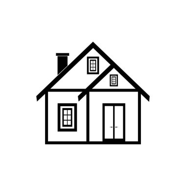 Beyaz arka planda geniş ve küçük pencereleri olan bir ev. Vektör resmi.