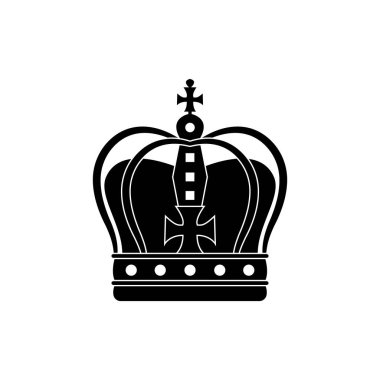 Kraliyet rozeti, beyaz arka planda siyah renkte monarşik gücün sembolüdür. Vektör resmi.