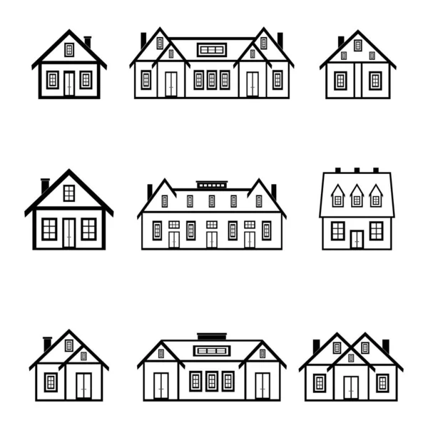 Hay Muchas Casas Diferentes Configuraciones Tamaños Con Ventanas Grandes Pequeñas — Vector de stock