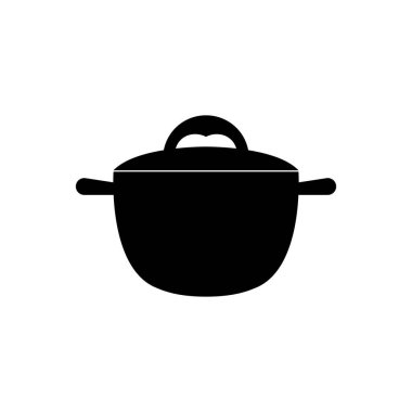 Beyaz arka planda ilk yemekleri pişirmek için tencerenin ikonu. Vektör resmi.