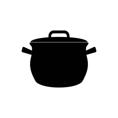 İlk yemekleri pişirmek için tencerenin simgesi beyaz arka planda siyahtır. Vektör resmi.