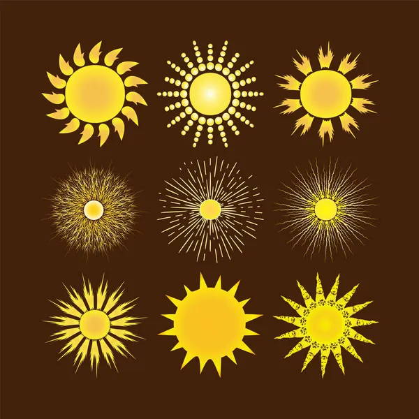 Slunce Jasnými Teplými Paprsky Hnědém Pozadí Vektorový Obrázek — Stockový vektor