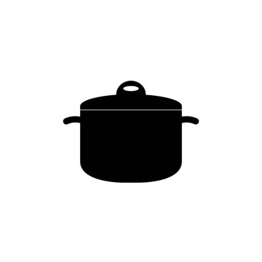 Beyaz arka planda ilk yemekleri pişirmek için tencerenin ikonu. Vektör resmi.