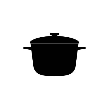 İlk yemekleri pişirmek için tencerenin simgesi beyaz arka planda siyahtır. Vektör resmi.