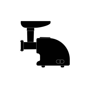 Beyaz arka planda çeşitli ürünleri öğütmek için kıyma makinesi. Vektör resmi.