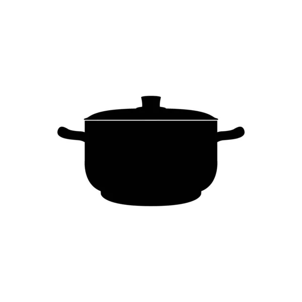 Большая Кастрюля Первых Блюд Черна Белом Фоне Векторное Изображение — стоковый вектор