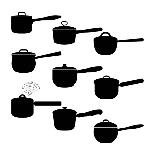 Les Casseroles Avec Couvercles Vapeur Pour Cuisson Deuxième Plat Sont — Image vectorielle