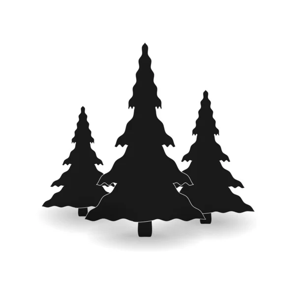 Siluety Tří Vánočních Stromků Různé Výšky Mýtině Stínem Bílém Pozadí — Stockový vektor