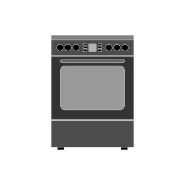 Düz dizaynlı, beyaz arka planda modern bir gaz sobasının ikonu. Vektör resmi.