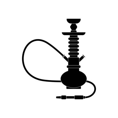 Nargile ikonu, beyaz arka planda düz bir desen şeklinde bir sigara içme cihazıdır. Vektör resmi.