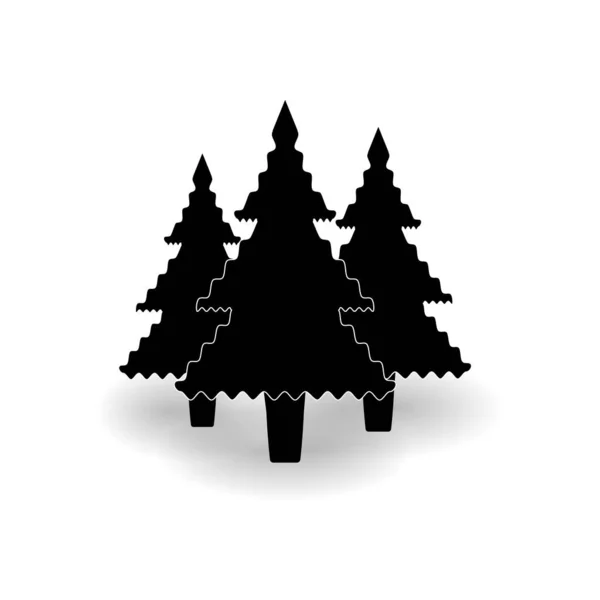 Ikona Tří Vánočních Stromků Různé Velikosti Mýtině Stínem Bílém Pozadí — Stockový vektor