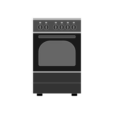 Düz dizaynlı, beyaz arka planda elektrikli fırını olan modern bir gaz sobasının ikonu. Vektör resmi.