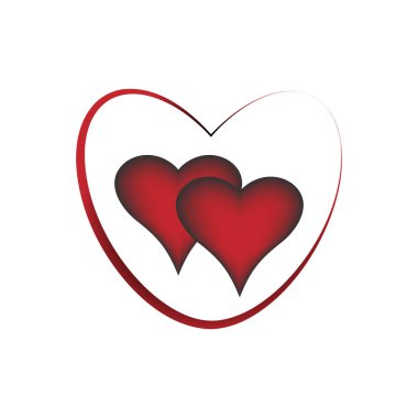 Beyaz bir arka planda büyük bir Sevgililer Günü kalbinin ana hatlarında iki sevgi dolu kalp. Vektör resmi.