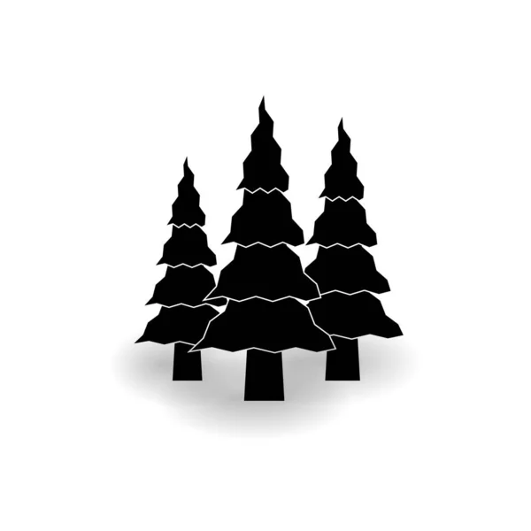 Ikona Tří Vánočních Stromků Různé Velikosti Mýtině Lese Stínem Bílém — Stockový vektor