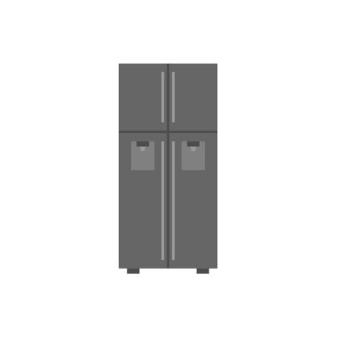 Beyaz arka planda iki soğutuculu büyük, modern bir buzdolabının ikonu. Vektör resmi.