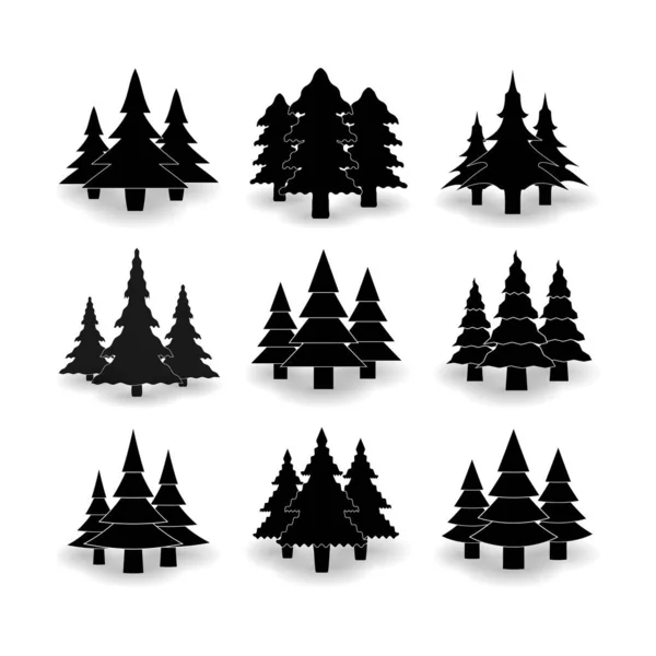 白い背景に影と異なるサイズと異なる形状のクリスマスツリーのアイコン ベクトル画像 — ストックベクタ