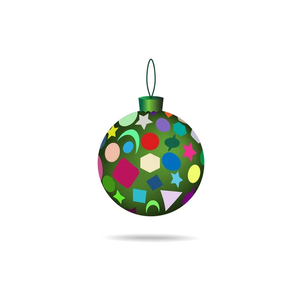 Groene Bal Een Speeltje Voor Een Kerstboom Met Een Patroon — Stockvector