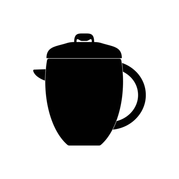 白い背景に黒で水が入ったティーポットコーヒーポットのアイコン ベクトル画像 — ストックベクタ