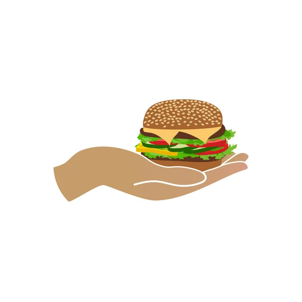 Image Hand Appetizing Delicious Burger Vegetables White Background Vector Image — Stock vektor