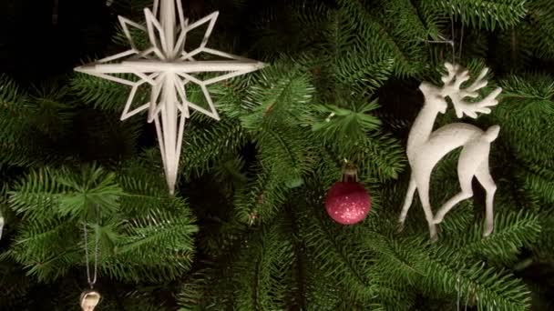 室内の緑の木のクリスマス飾り — ストック動画