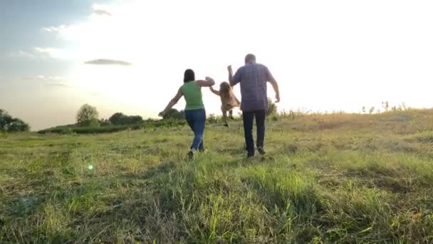 Rückansicht Einer Familie Mit Einem Kind Die Zusammen Zeit Freien — Stockvideo