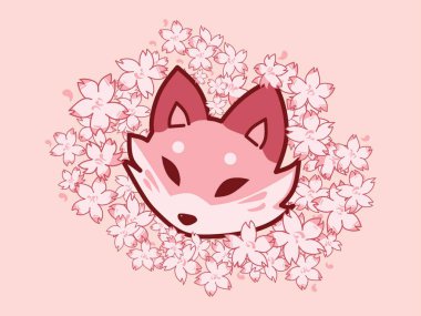 Fox Head Illustration with Japanese Tattoo Art Background