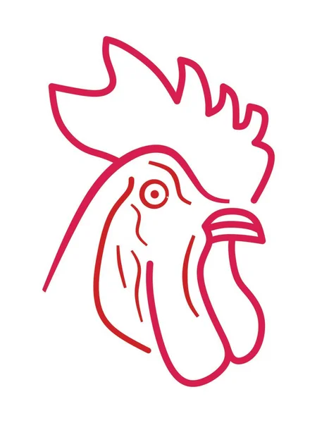 Gallo de pollo símbolo. Icono de cabeza de gallo. Granja animal lineal dibujado vector ilustración. — Vector de stock