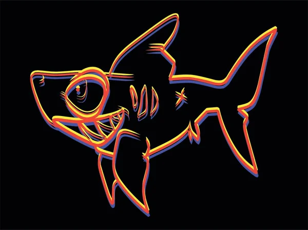 Glitch Shark Tattoo Design Vector Illustration Black Background — Stok Vektör