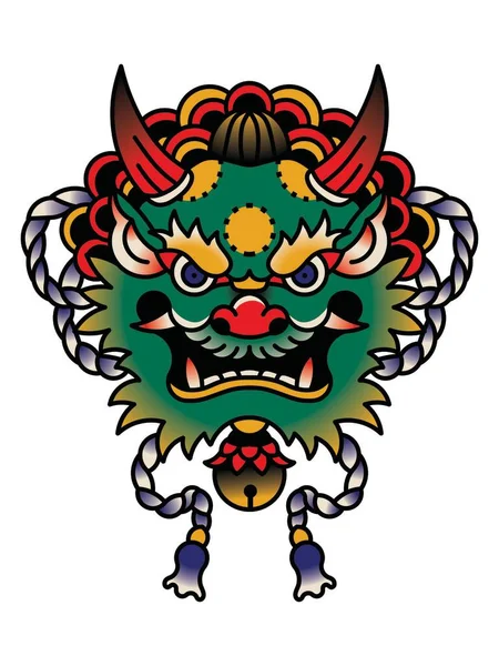 Tatuagem Tradicional Japonesa Máscara Hannya Vetor Eps —  Vetores de Stock