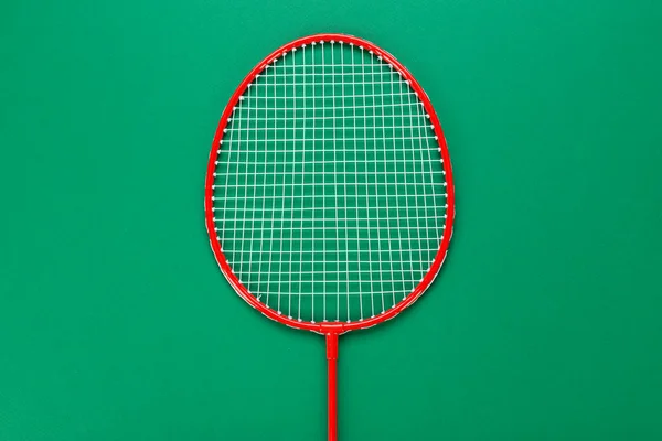 Badminton Racket Green Background Concept Summer Relaxation Space Text — Stock Photo, Image