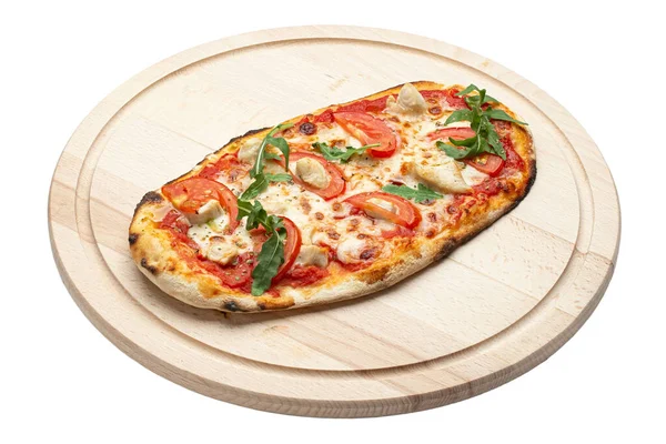 Delicious Pizza Served Wooden Plate Isolated White Background File Contains — Stock Photo, Image