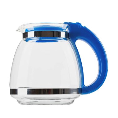 Beyaz arka planda izole edilmiş çay demlemek için modern cam çaydanlık. Dosya kırpma yolu içeriyor.