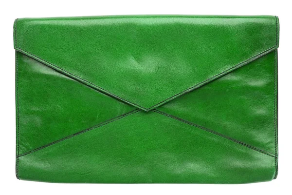 时尚手提包 绿色离合器袋隔离在白色背景 文件包含裁剪路径 — 图库照片