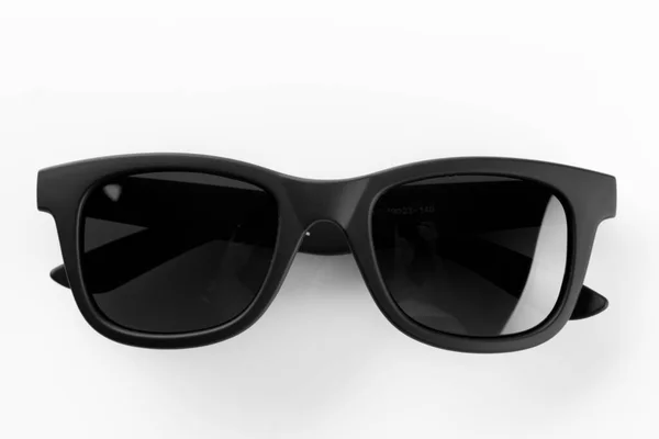 Sluneční Brýle Černém Rámečku Bílém Pozadí Stylové Doplňky — Stock fotografie