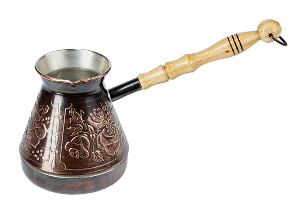 Turkish Coffee Pot Ibrik Small Copper Coffee Pot Isolated White — Stock Photo, Image