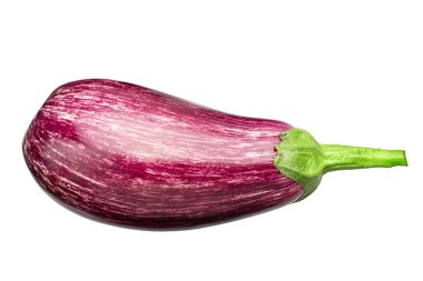 İzole edilmiş mor patlıcan. Beyaz arka planda taze bir patlıcan grafitisi. Dosya Kırpma Yolu İçerir.