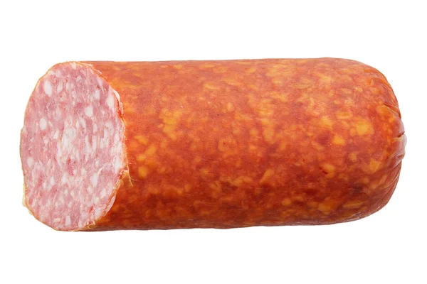 Salame Fumado Salsicha Isolado Fundo Branco Vista Superior — Fotografia de Stock