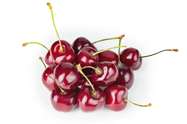 Friss Cseresznye Gyümölcs Fehér Háttérrel Vörös Cseresznye — Stock Fotó