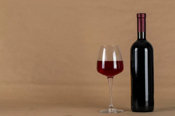 Weinflasche Und Glas Vorhanden Raum Für Text Ansicht Von Oben — Stockfoto