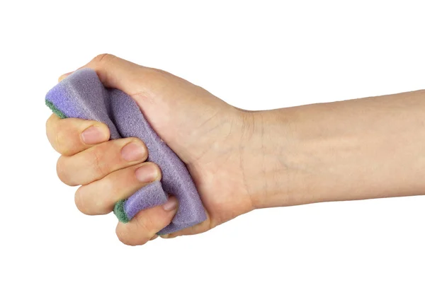 Schwamm Zum Waschen Und Reinigen Weiblicher Hand Handbewegung Oder Zeichen — Stockfoto