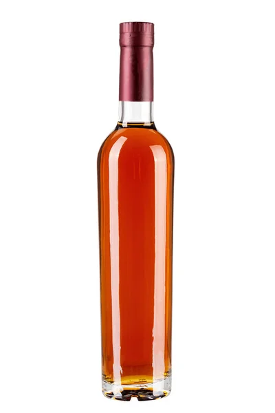 Whiskey or brandy or cognac bottle   isolated on white background. File contains clipping path. Alcoholic drink.